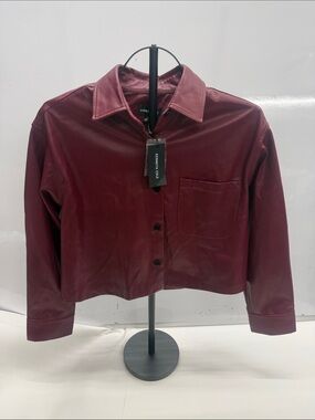 Kenneth Cole Women's Wine Faux Leather Button-Front Jacket